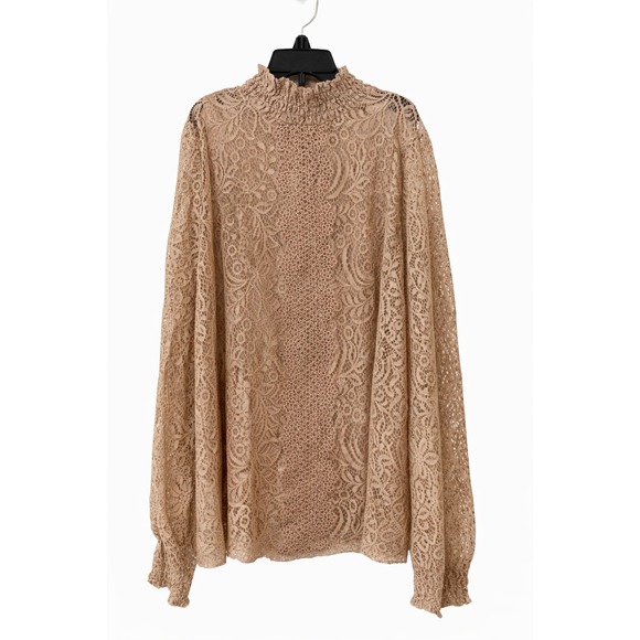 Cable & Gauge Vintage Beige Unconventional Lace Gothic Romance Blouse Top sz M - Picture 3 of 7